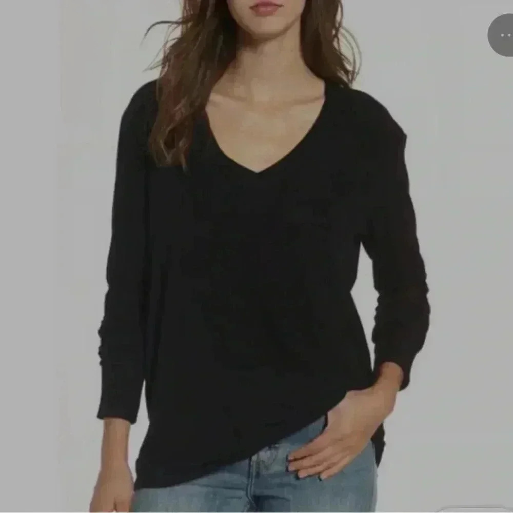 MONROW Size XS Women's Granite Long Sleeve V Neck Sweater Dark Gray Soft